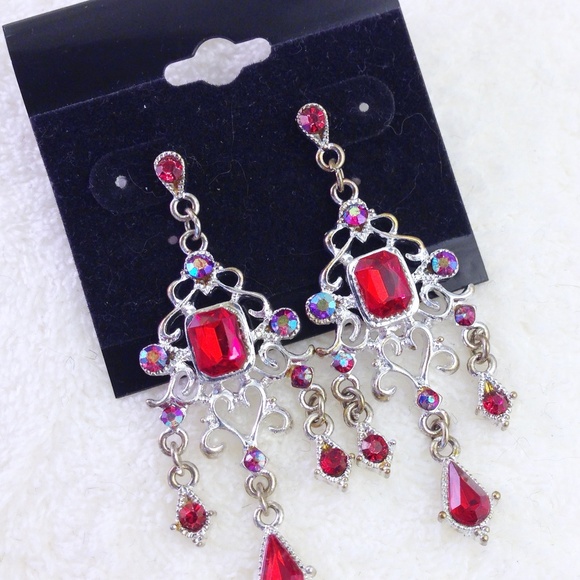 Red Crystal Chandelier Earrings - Picture 2 of 4